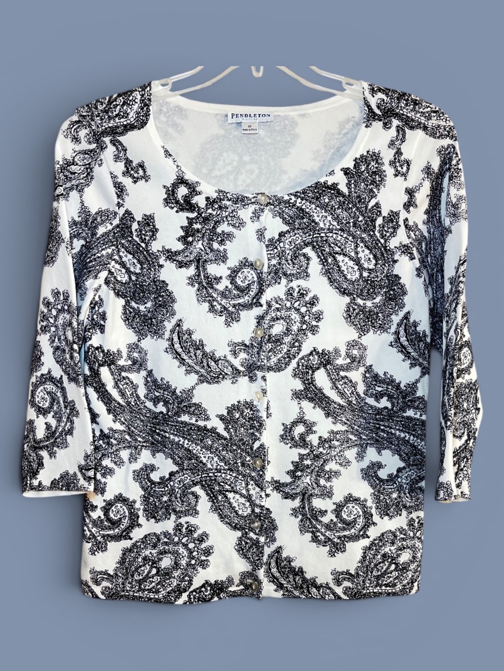 Pendleton Petite Black and White Paisley Cardigan Sweater Size Medium